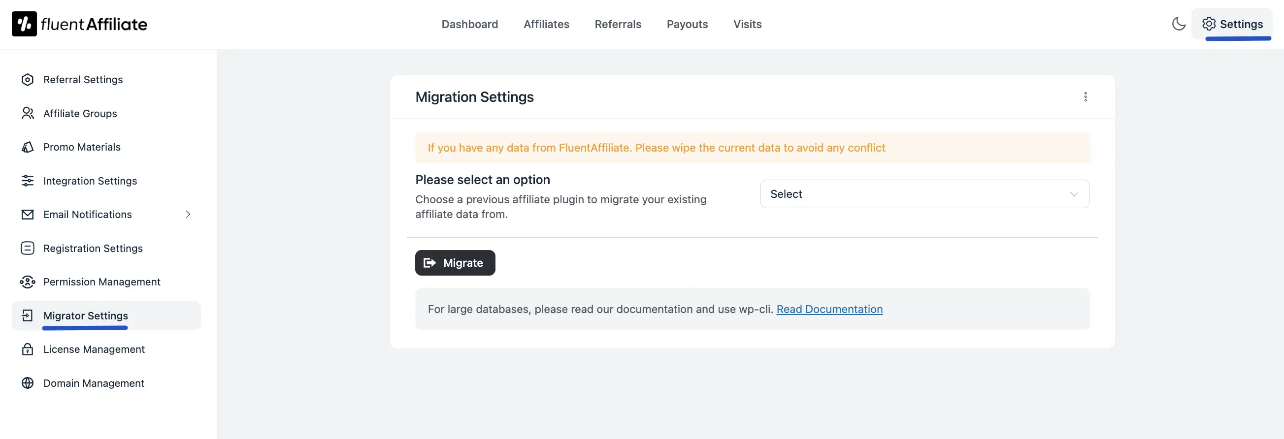 Migrator Settings Overview