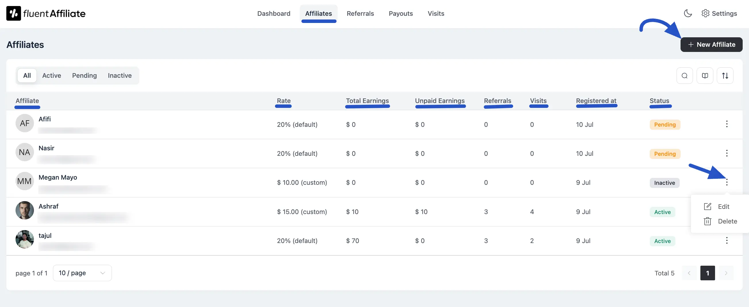 Affiliate Management Dashboard
