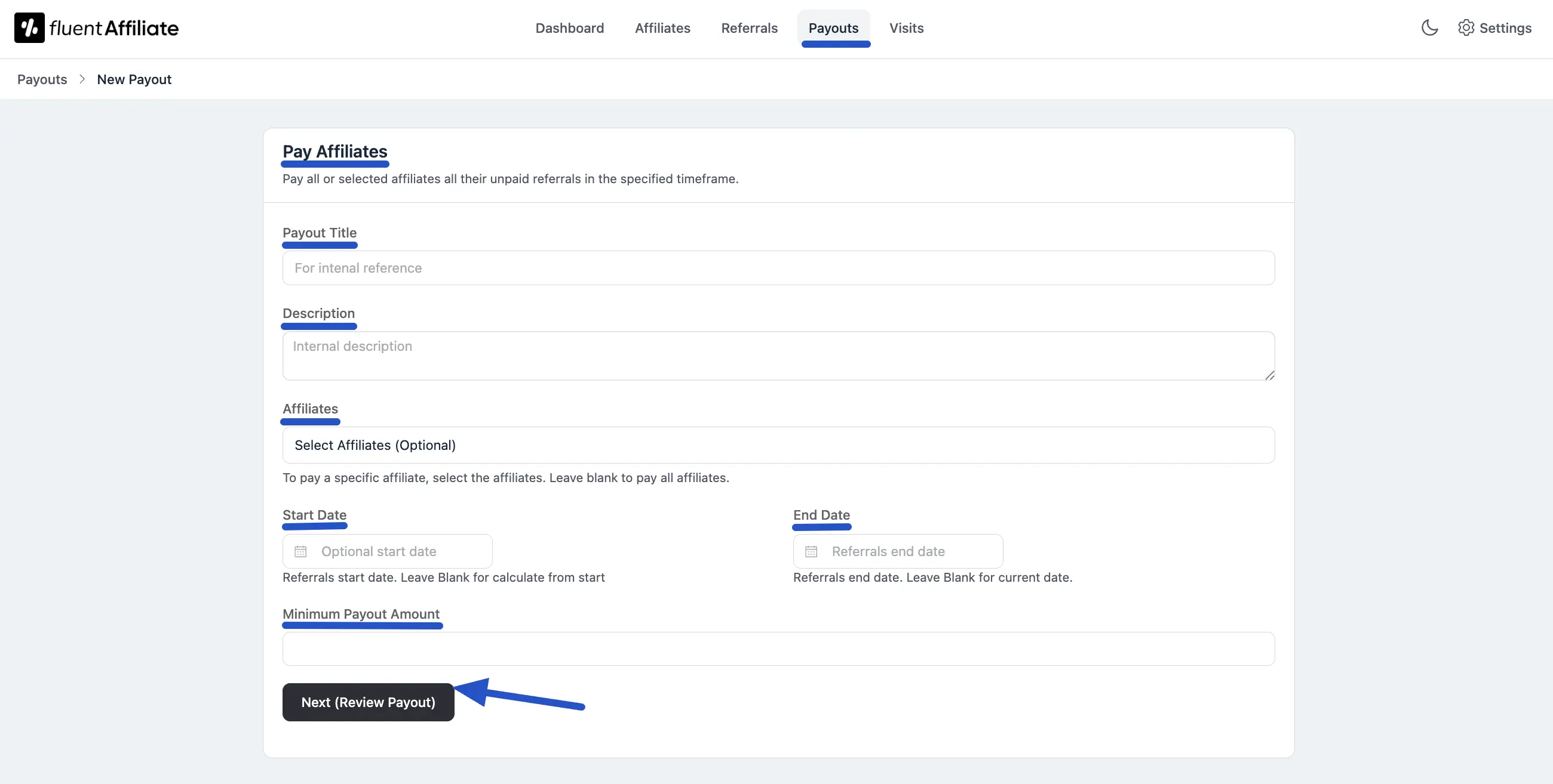 Payout Creation Form