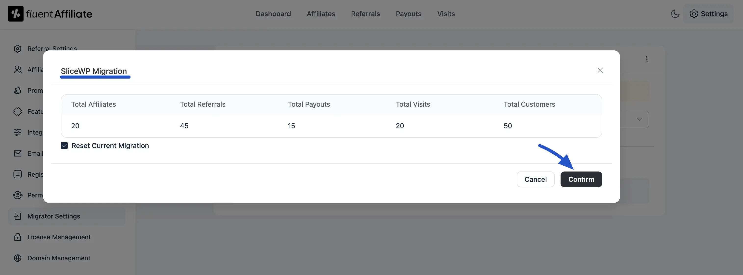 SliceWP migration data overview
