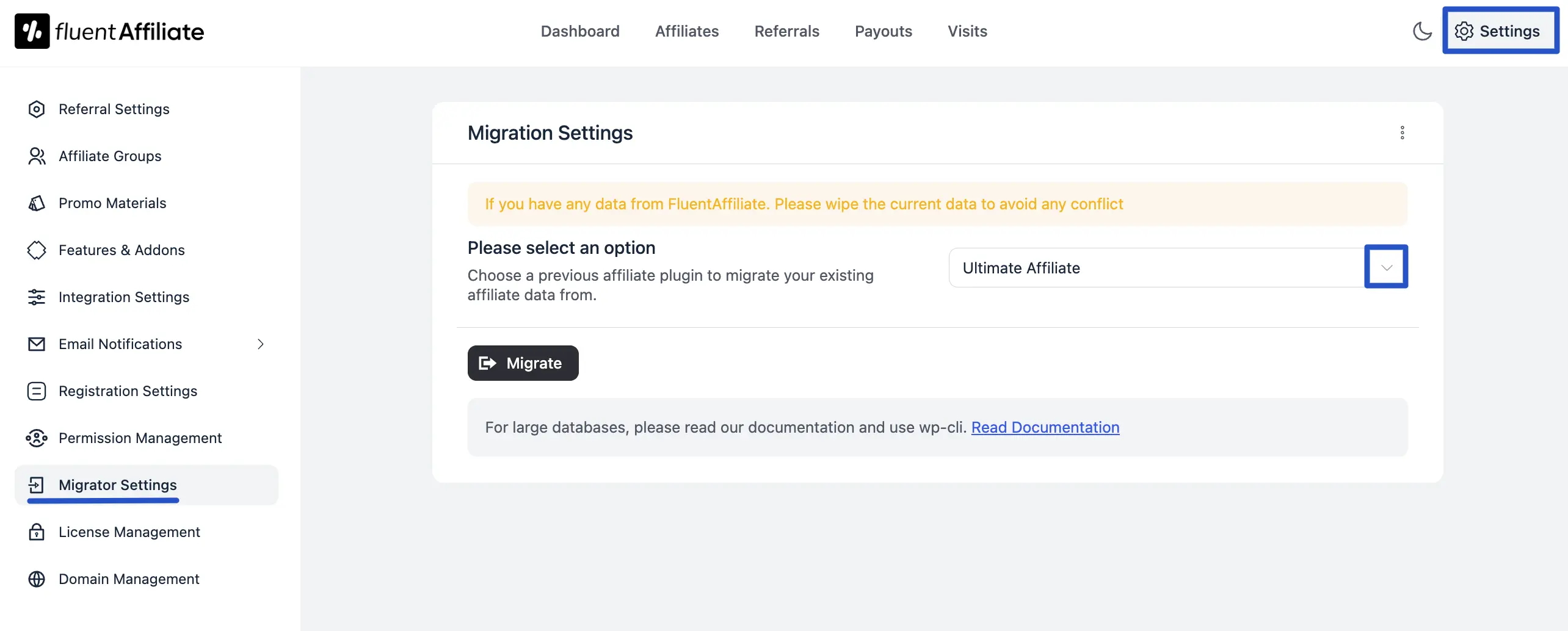 Migrator Settings Overview