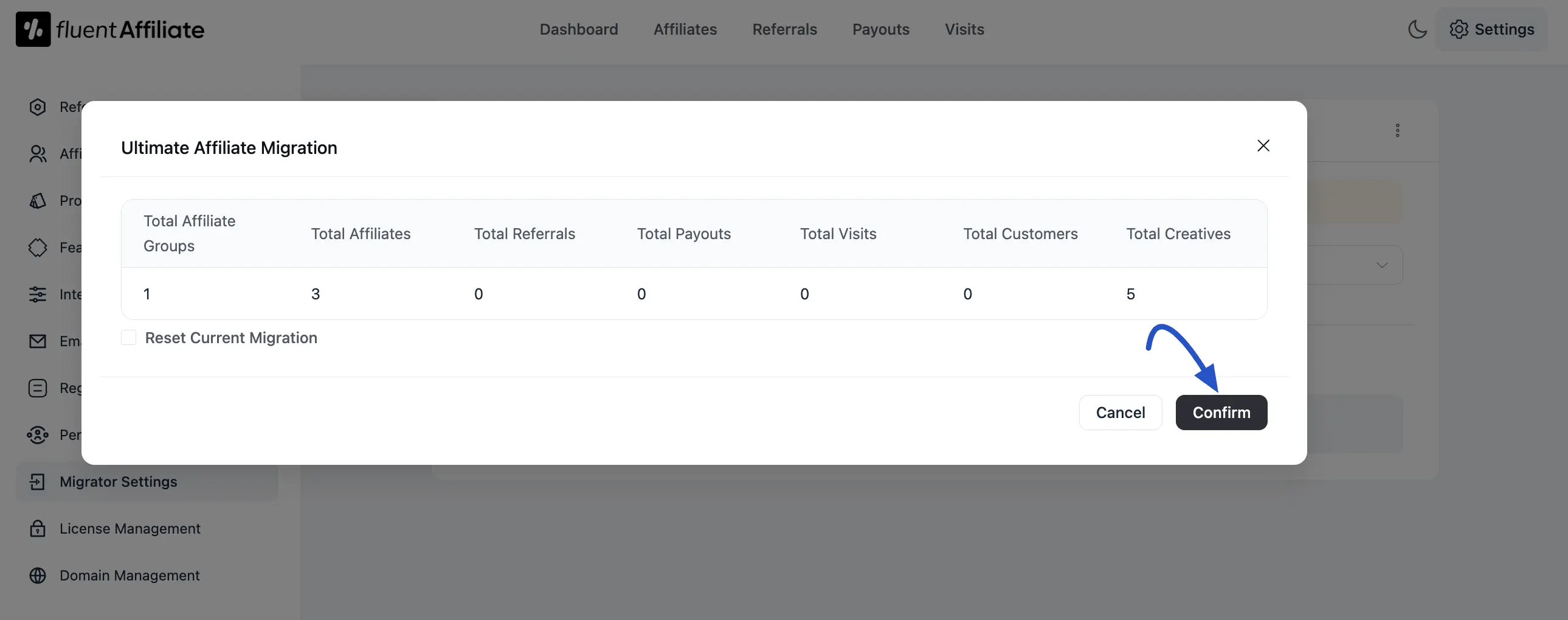 Ultimate Affiliate Migration Popup