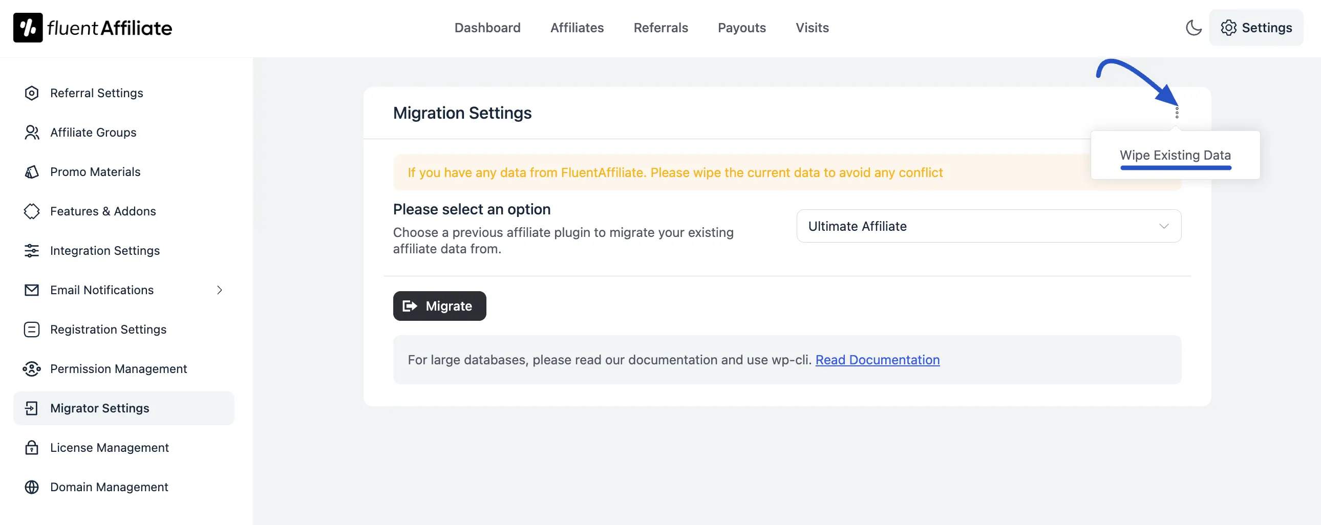 Ultimate Affiliate Migration Popup